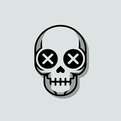 Minimalist Skull Illustration with Bold X Eyes &ndash; Modern, Monochrome Cartoon Style for Design and Art Projects