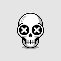 Minimalist Skull Illustration with Bold X Eyes &ndash; Modern, Monochrome Cartoon Style for Design and Art Projects