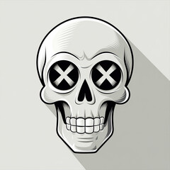 Minimalist Skull Illustration with Bold X Eyes &ndash; Modern, Monochrome Cartoon Style for Design and Art Projects