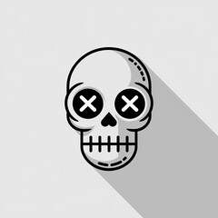 Minimalist Skull Illustration with Bold X Eyes &ndash; Modern, Monochrome Cartoon Style for Design and Art Projects