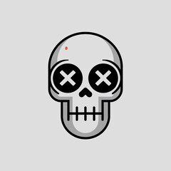 Minimalist Skull Illustration with Bold X Eyes &ndash; Modern, Monochrome Cartoon Style for Design and Art Projects