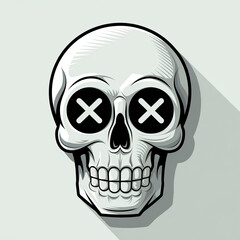 Minimalist Skull Illustration with Bold X Eyes &ndash; Modern, Monochrome Cartoon Style for Design and Art Projects