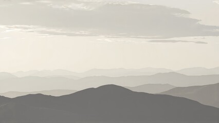 Fototapeta premium Generative AI, Minimalist Aerial View of Serene Mountain Ranges with Soft Cloud Layers