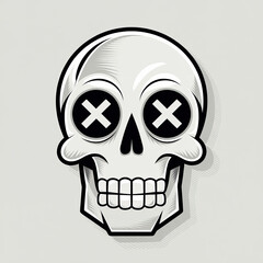 Minimalist Skull Illustration with Bold X Eyes &ndash; Modern, Monochrome Cartoon Style for Design and Art Projects
