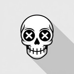 Minimalist Skull Illustration with Bold X Eyes &ndash; Modern, Monochrome Cartoon Style for Design and Art Projects