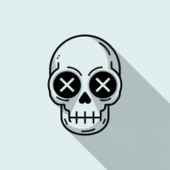 Minimalist Skull Illustration with Bold X Eyes &ndash; Modern, Monochrome Cartoon Style for Design and Art Projects