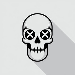 Minimalist Skull Illustration with Bold X Eyes &ndash; Modern, Monochrome Cartoon Style for Design and Art Projects