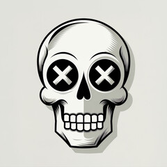 Minimalist Skull Illustration with Bold X Eyes &ndash; Modern, Monochrome Cartoon Style for Design and Art Projects
