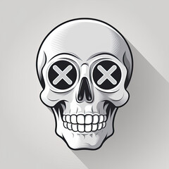Minimalist Skull Illustration with Bold X Eyes &ndash; Modern, Monochrome Cartoon Style for Design and Art Projects