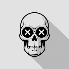 Minimalist Skull Illustration with Bold X Eyes &ndash; Modern, Monochrome Cartoon Style for Design and Art Projects