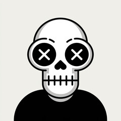 Minimalist Skull Illustration with Bold X Eyes &ndash; Modern, Monochrome Cartoon Style for Design and Art Projects