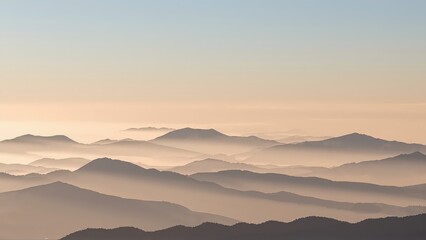 Obraz premium Generative AI, Minimalist Aerial View of Serene Mountain Ranges with Soft Cloud Layers