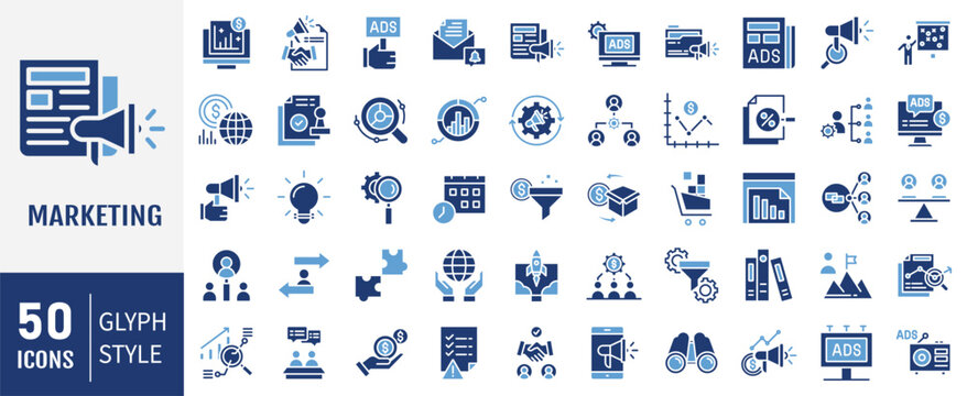 Digital Marketing Icon Collection Set. Containing Customer, Community, Video Marketing, Strategy. Simple flat vector illustration.