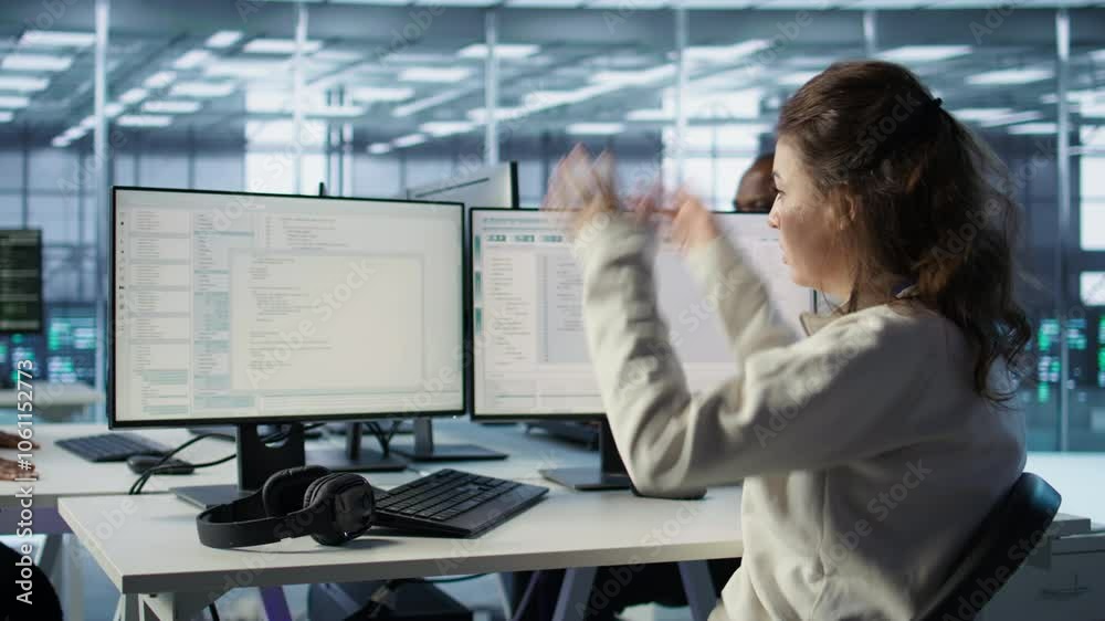 Poster system admin working in computer network security data center, ensuring optimal performance. worker 