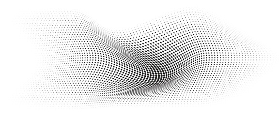 Fototapeta premium Flowing Wave Dot Halftone Pattern: Curve Gradient Shape on Transparent Background. Suitable for AI, Tech, Network, Digital, Science, and Technology Themes.