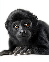 Obraz premium Mystic portrait of baby Howler Monkey primate, copy space on right side, Headshot, Close-up View, isolated on white background
