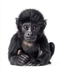 Mystic portrait of baby Howler Monkey primate, copy space on right side, Headshot, Close-up View, isolated on white background