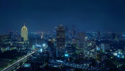 Obraz premium Breathtaking Cityscape Panorama at Night with Vibrant Lights. High quality photo