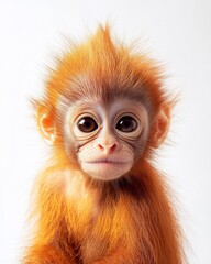 Fototapeta premium Mystic portrait of baby Kapusin primate, copy space on right side, Headshot, Close-up View, isolated on white background