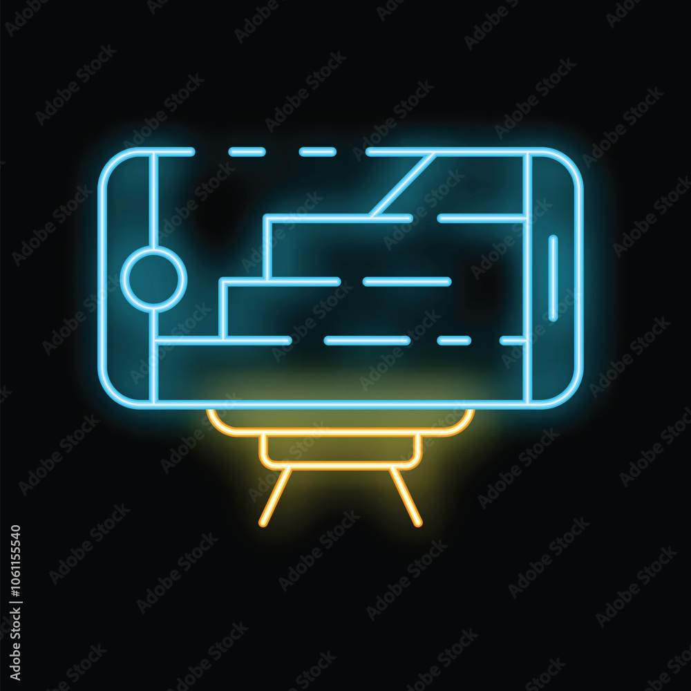 Poster neon sign representing a mobile phone displaying a gps app with a map for navigating in the city