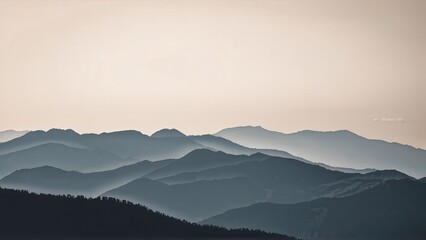 Fototapeta premium Generative AI, Minimalist Aerial View of Serene Mountain Ranges with Soft Cloud Layers