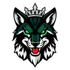 Obraz premium Majestic Wolf with Crown: A Bold Emblem of Power and Royalty in Graphic Design