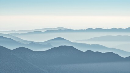 Generative AI, Minimalist Aerial View of Serene Mountain Ranges with Soft Cloud Layers