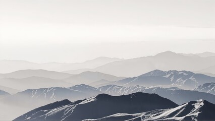 Fototapeta premium Generative AI, Minimalist Aerial View of Serene Mountain Ranges with Soft Cloud Layers