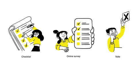 Survey related vector business illustrations.