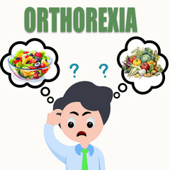 "Orthorexia" 3D illustration: When being healthy becomes an obsession due to rigid eating habits.   