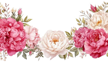 Dusty Rose & Blush Peony Watercolor Border – Perfect for Stationery & Backgrounds