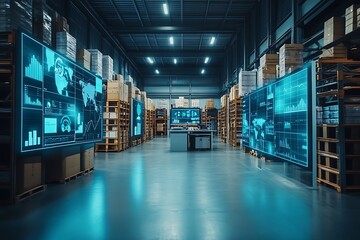 High-Tech Supply Chain Control Room with Screens