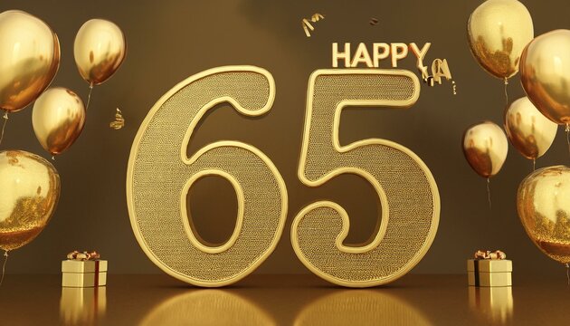 Happy 65 year birthday gold greeting background