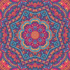 Festive seamless pattern mandala. Ethnic geometric mandala doodle print. Colorful repeating background mexican bright colors texture art