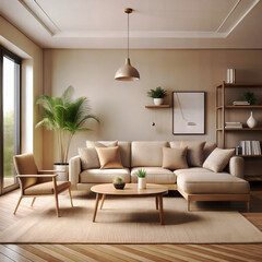 a living room with a velvet sofa
