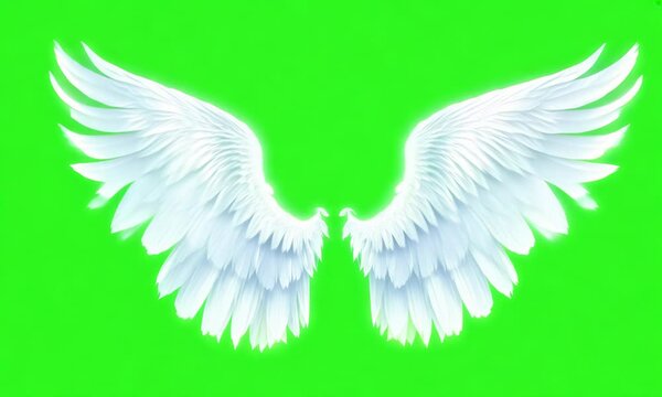 Angel wings animation isolate on green screen background
