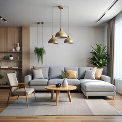 a living room with a velvet sofa