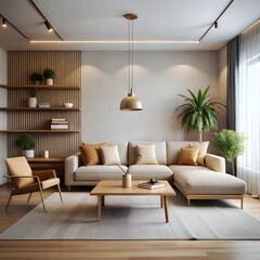 a living room with a velvet sofa