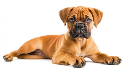 Obraz premium A cute dog lying down, showcasing its playful and friendly demeanor.