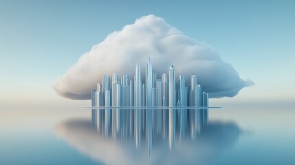 Fototapeta premium Futuristic cityscape with skyscrapers floating on a serene reflective surface, AI