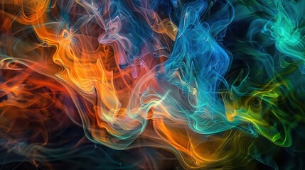 Fototapeta premium Abstract colorful smoke swirls on black background.