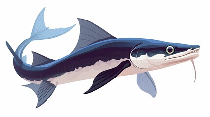 Obraz premium A Detailed Illustration of a Blue and White Fish with a Long Snout and Sharp Teeth