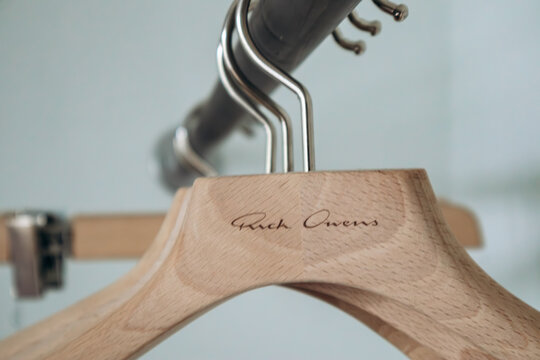 Concordia, Italy - October 6, 2024: Hangers with Rick Owens brand logo