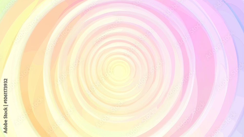 Poster pastel colored concentric circles creating a tunnel effect and converging to the center over a gradi