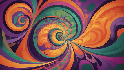 Psychedelic 60s-Inspired Background with Vibrant Swirling Patterns