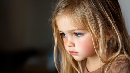 Fototapeta premium 暖かい照明の中で長いブロンドの髪をした思慮深い若い女の子