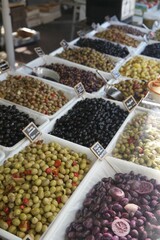 Assorted Olives Display at Market