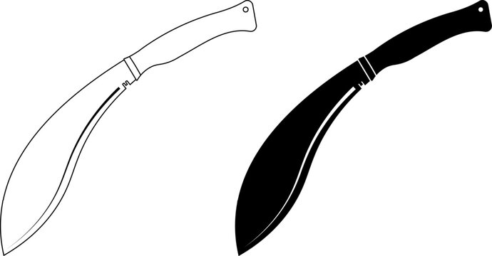 outline silhouette Kukri Gurkha Sword icon set
