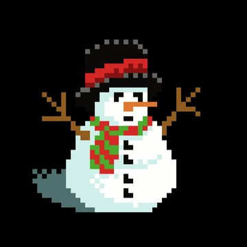 Snowman with waving hands pixel art simple animation for your footage video and Christmas greeting