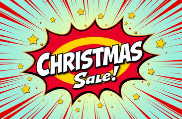 Christmas Sale Special Offer, sale, shopping banner, store discount banner  comic book style background with explosion and stars pop art